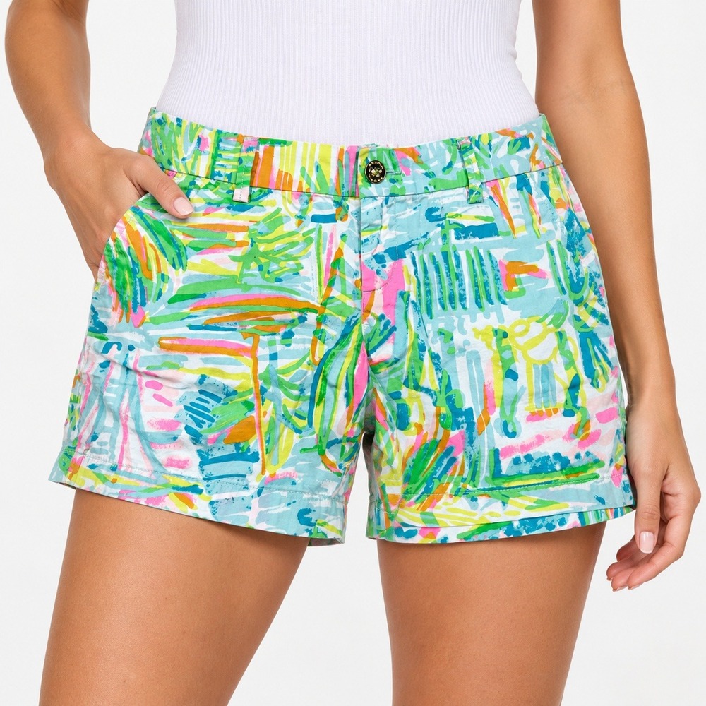 Lilly Pulitzer Callahan Shorts Multi Color Abstract Tropical Print 5 Inch Inseam